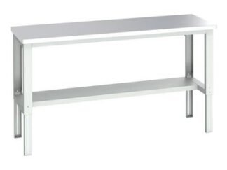 Bott Cubio Adjustable Bench with Half Shelf, Stainless Steel Top 2000 x 750mm (5039350219331) BOT41003664