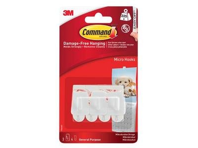 Command White Micro Hooks (Pack 3) (0051131832947) COM17066