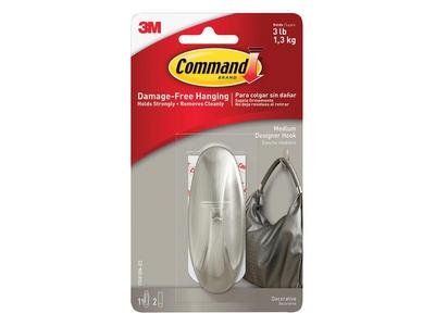 Command Medium Designer Hook, Brushed Nickel Effect (0051131964358) COM17081BNES