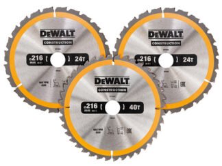Dewalt DT1962 Construction Circular Saw Blade 3 Pack 216 x 30mm 2 x 24T 1 x 40T (5035048095799) DEWDT1962QZ