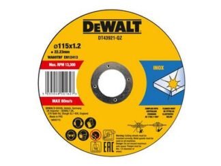 Dewalt DT43921 Metal Cut Off Disc 115 x 1.2 x 22.23mm (Pack 10) (5035048545683) DEWDT43921QZ