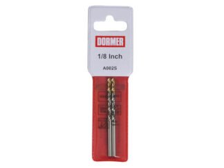 Dormer A002 HSS-TiN Coated Jobber Drills (2) 1/8in OL:65mm WL:36mm (7320760673560) DORA002S18