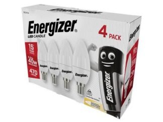 Energizer LED SES (E14) Opal Candle Non-Dimmable Bulb, Warm White 470 lm 5.2W (Pack 4) (5050028174936) ENGS14330