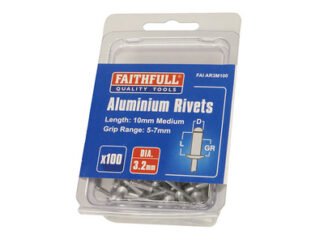 Faithfull Aluminium Rivets 3.2 x 10mm Medium Pre-Pack of 100 (5023969214047) FAIAR3M100