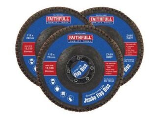 Faithfull Zirconia Abrasive Jumbo Flap Disc 115 x 22mm 80 Grit (3 Pack) (5023969012742) FAIFD11580Z3