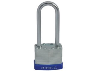 Faithfull Laminated Steel Padlock 40mm Long Shackle 3 Keys (5023969309408) FAIPLLAM40LS