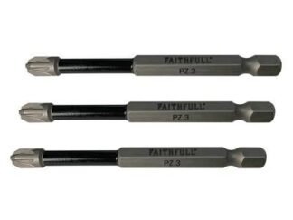 Faithfull Pozidriv Impact Screwdriver Bits PZ3 x 75mm (Pack 3) (5023969002323) FAISBPZ375IM