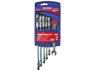 Faithfull Ratchet Combination Spanner Flex Head Set, 6 Piece (5023969298559) FAISPARAT6S