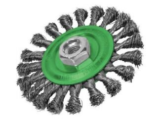 Faithfull Flat Twist Knot Wire Brush 115 x 12mm M14x2 Bore, 0.35mm Stainless Steel Wire (5023969000190) FAIWBCT115S