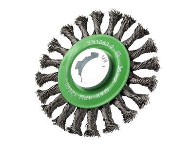 Faithfull X-LOCK Conical Wire Brush 115mm M14x2, 0.50mm Stainless Steel Wire (5023969006758) FAIWBCTSSXL