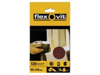 Flexovit Detail Hook & Loop Sanding Sheets 95x145mm Fine 120G (Pack 6) (3157625530485) FLV26409