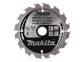 Makita B-33532 Specialized for Cordless Saws Blade 136 x 20mm x 16T (0088381422420) MAKB33532