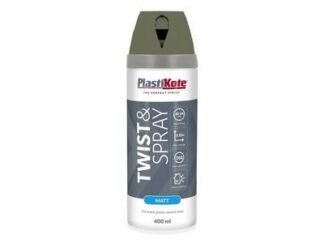 Plastikote Twist & Spray Matt Olive Green 400ml (8711347261963) PKT23121 *Restrictions - See Description*