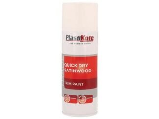 Plastikote Trade Quick Dry Trim Spray Satinwood White 400ml (8711347255238) PKT71006