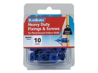 Plasplugs HWHS010 Heavy-Duty Plasterboard Fixings & Screws Pack of 10 (5010047002115) PLAHWHS010
