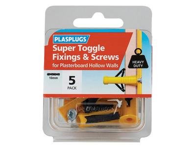Plasplugs Super Toggle Fixings & Screws Pack 5 (5010047004034) PLAHWSTS05