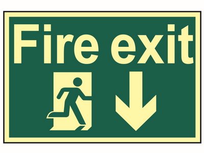 Scan Fire Exit Running Man Down - Photoluminescent 300 x 200mm (5015397152923) SCA1580