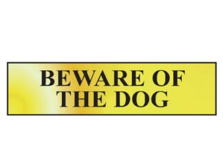 Scan Beware Of The Dog - Polished Brass Effect 200 x 50mm (5015397148414) SCA6050