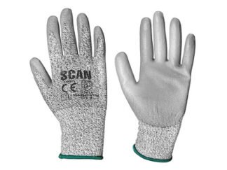 Scan Grey PU Coated Cut 3 Gloves - M (Size 8) (5023969318813) SCAGLOCUT3M