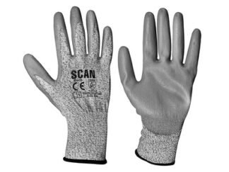 Scan Grey PU Coated Cut 3 Gloves - XXL (Size 11) (5023969318844) SCAGLOCUT3XX