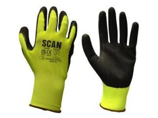 Scan Hi-Vis Yellow Foam Latex Coated Gloves - M (Size 8) (5023969317717) SCAGLOLATYM