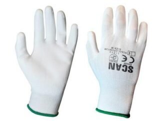 Scan White PU Coated Gloves - M (Size 8) (Pack 12) (5023969317380) SCAGLOPUW12M
