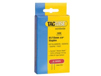 Tacwise 91 Narrow Crown Staples 15mm - Electric Tackers (Pack 1000) (5018505103084) TAC0283