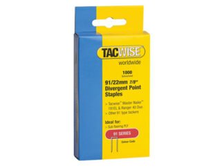 Tacwise 91 Narrow Crown Divergent Point Staples 22mm - Electric Tackers (Pack 1000) (5018505132060) TAC0288