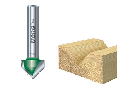 Trend C044 x 1/4 TCT CraftPro Chamfer V-Groove Cutter 45 degrees 6.0 x 12.7mm (5027654016596) TREC04414TC