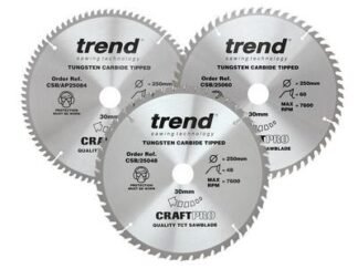 Trend CraftPro Table Saw Blade 250 x 30mm x 48T/60T/84T (Pack 3) (5027654062609) TRECSB250P3