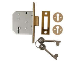 Union 2177 3 Lever Mortice Deadlock Polished Brass 65mm 2.5in Visi (5011802000544) UNNY2177PL25