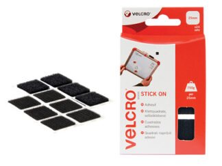 Velcro Brand Stick On Squares 25mm Black (Pack 24) (5030610602368) VEL60236