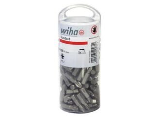 Wiha Standard Pozidriv Bits PZ2 25mm Tub of 100 (4010995404628) WHA40462