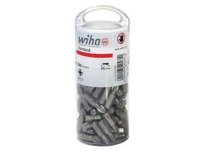 Wiha Standard Pozidriv Bits PZ2 25mm Tub of 100 (4010995404628) WHA40462