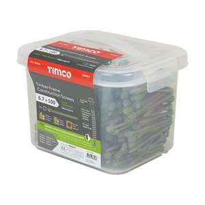 TIMCO 6.7 x 100 100mm Timber Frame Construction & Landscaping Screws - Hex - Exterior - Green Organic (5056110883038) Tub 300 Pieces 100INLT
