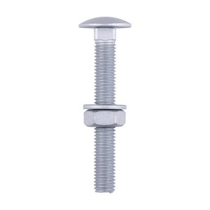 TIMCO M10 x 75 Carriage Bolts Hex Nuts & Form A Washers - Dome - Exterior - Silver (5055893385852) TIMbag 10 Pieces 1075CBI