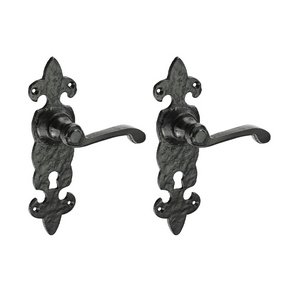 TIMCO 195 x 55 195mm Fleur De Lys Ornate Lever Lock Handles - Antique Black (5056110884387) Box 1 Pairs 200420