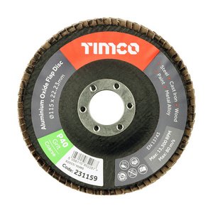 TIMCO 115 x 22.23 Set of Flap Discs - Aluminium Oxide - Type 29 Conical - 40 Grit (5056110852294) Pack 10 Pieces 231754
