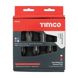 TIMCO 6pcs Stubby Screwdriver Set (5056110860633) Box 6 Pieces 468133