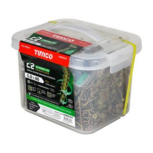 TIMCO 5.0 x 80 80mm C2 Strong-Fix - PZ - Double Countersunk (POZ CSK W/S) - Twin-Cut - Yellow (5056110883076) Tub 1000 Pieces 50080C2LT