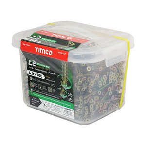 TIMCO 5.0 x 100 100mm C2 Strong-Fix - PZ - Double Countersunk (POZ CSK W/S) - Twin-Cut - Yellow (5056110883083) Tub 800 Pieces 50100C2LT