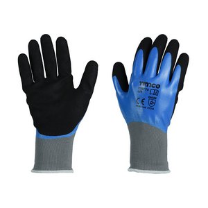 TIMCO Large Waterproof Grip Gloves - Sandy Nitrile Foam Coated Polyester (5056110819273) Backing Card 1 Pairs 770775