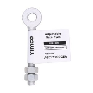 TIMCO M12 x 100 100mm Adjustable Gate Eye with Nuts - Hot Dipped Galvanised (5056110860114) Unit 1 Each AGE12100GEA