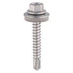 TIMCO 5.5 x 38 38mm Metal Construction Light Section Screws - Hex - EPDM Washer - Self-Drilling - Exterior - Silver Organic (5055893352120) Box 100 Pieces BML38W16
