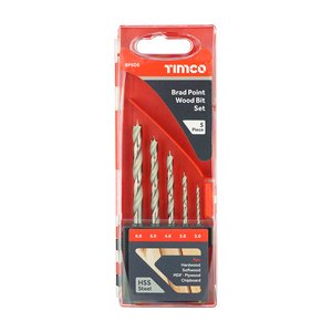 TIMCO 5pcs Brad Point Wood Bit Set (5056110876764) Case 5 Pieces BP5DS