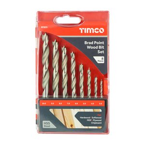 TIMCO 8pcs Brad Point Wood Bit Set (5056110876771) Case 8 Pieces BP8DS