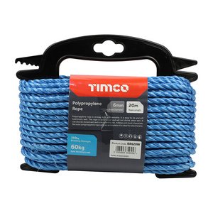 TIMCO 6mm x 20m Polypropylene Rope - Blue - Winder (5055893359556) Unit 1 Each BR620W