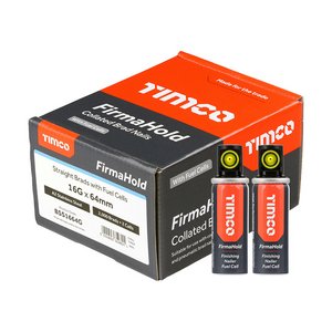 TIMCO 16g x 64/2BFC FirmaHold Collated Brad Nails & Fuel Cells - 16 Gauge - Straight - A2 Stainless Steel (5055893359891) Box 2000 Pieces BSS1664G