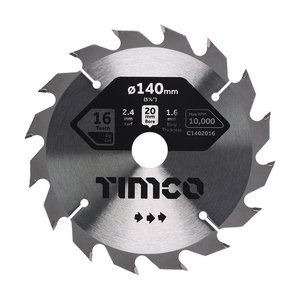 TIMCO 140 x 20 x 16T Circular Saw Blade - General Purpose - Coarse/Medium (5055893302378) Clamshell 1 Each C1402016