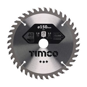 TIMCO 150 x 20 x 40T Circular Saw Blade - Trimming/Crosscut - Medium/Fine (5055893302392) Clamshell 1 Each C1502040